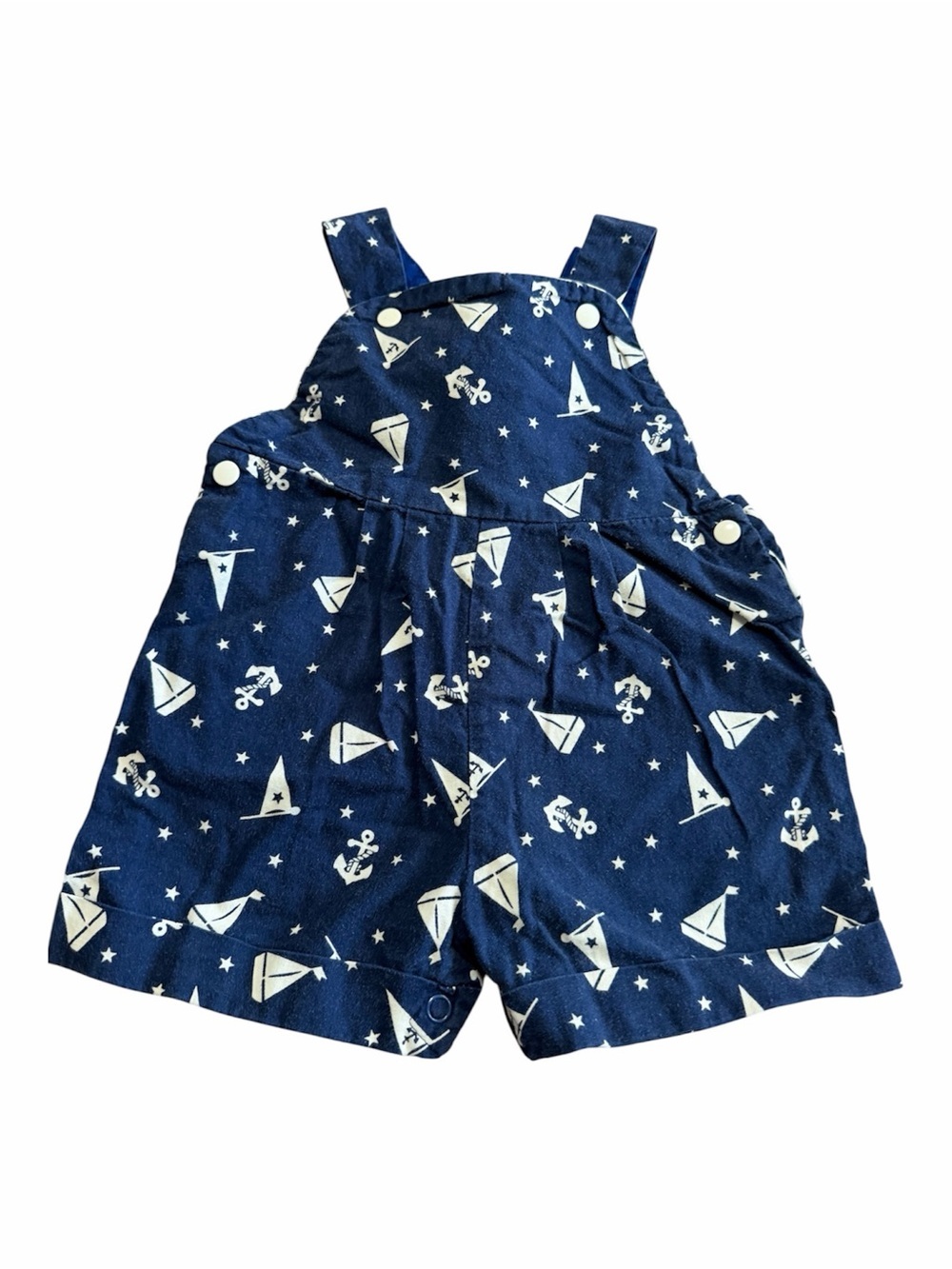 Vintage Sailboat Overall Baby 12 Months Blue Nautical Sailboat Snaps Shortall